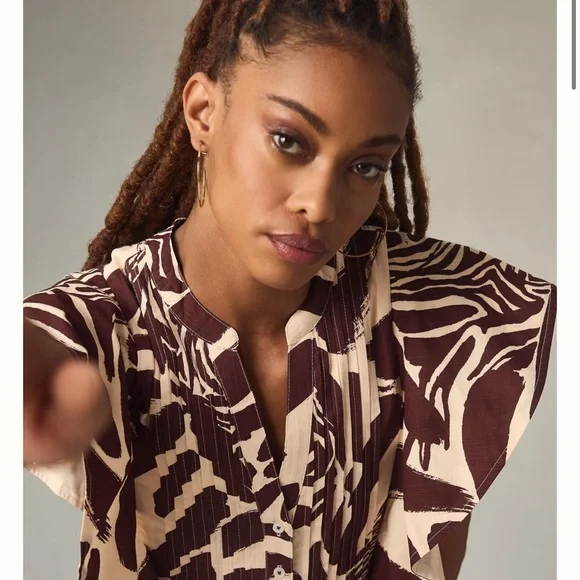 Anthropologie The Cassandra Maxi Dress Zebra Print Ruffled Hem Brown Motif - Picture 3 of 6